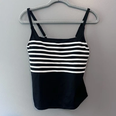 Camiseta Tankini Lands End Talla Mediana 10-12 Negra Blanca Rayas Natación Nueva Foto 1 de 4