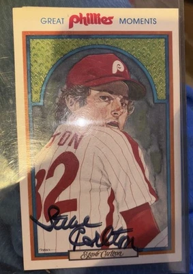 Great Phillies Moments Postcard  Autographed By Steve Carlton - Image 1 of 2