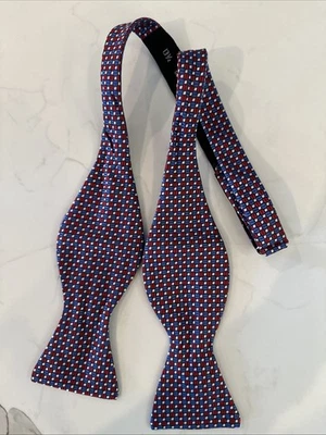 John Nordstrom 领结 100% 真丝意大利制造红色白色蓝色格子可调节 — 第 1/4 张图片