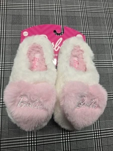 Barbie HEARTS Fluffy Slippers Pink Soft Girls Size 11/12 Brand New With Tags  - Picture 1 of 3