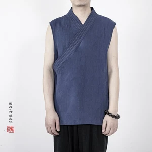 Prendas para el torso informales sueltas sin mangas de Hanfu finas de algodón y lino estilo chino para hombre nuevas - Imagen 1 de 25