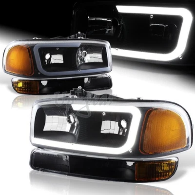 Faros LED ámbar negros + lámpara de parachoques para GMC Sierra/Yukon XL 1500 2500 G2 DRL Foto 1 de 4