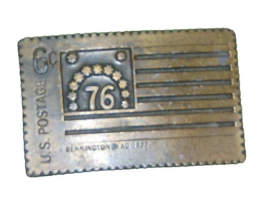 1776 Bennington Bandeira Selo Postal Fivela de Cinto Metal Vintage Oden 1974 - Imagem 1 de 2