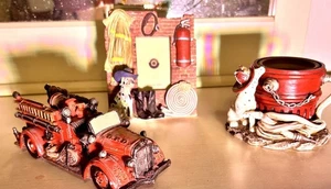 Vtg. Fire Department Themed Home Decor -Candle Holder, Picture Frame, Book End - Picture 1 of 18