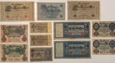 Vintage Paper Money, 12 Bill Lot, German Marks From 1908-1923, Fair, Poor Cond - Image 1 of 4