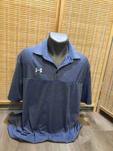 Under Armour Tennis Golf Short Sleeve Polo Shirt Loose Blue Gray Striped Large L - Picture 1 of 8