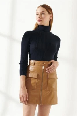 全新 女式 裙子 修身 设计师 热辣 性感 棕褐色 正品 羊皮 皮革 独特 — 第 1/4 张图片