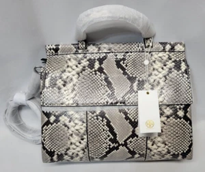 Tory Burch Python Embossed Snakeskin Leather Block-T Shoulder Bag Satchel - NEW - Picture 1 of 24