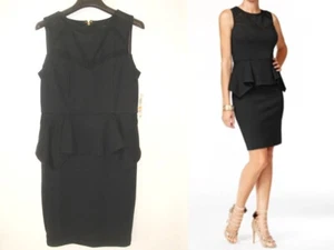 $89 Thalia Sodi Illusion Peplum Dress women S sleeveless black Lined NoSalesTax - Picture 1 of 8