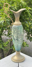 Vintage Green Stone Marble Brass Ewer Victorian Style 20th C. Mantel