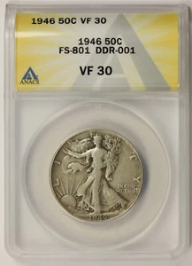 1946 FS-801 DDR-001 Liberty Walking Half Dollar 50C VF 30 ANACS - Picture 1 of 4