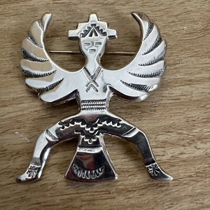 TRADITIONAL VINTAGE NAVAJO STERLING SILVER KACHINA PIN Wingman Native - Picture 1 of 14