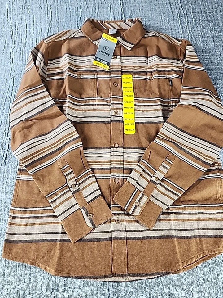 Hurley Men’s Brushed Bronzed Long Sleeve Button Up Shirt Ultra Soft Size Medium