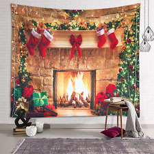 Sevendec Christmas Tapestry Fireplace Xmas Wall Tapestry Tree Stocking Gift Box 