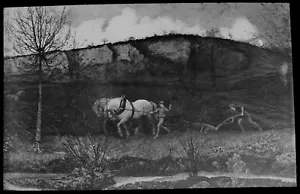 DER PFLUG UM 1890 ANTIK Magische Laterne Dia BAUER UND PFERDE - Bild 1 von 3
