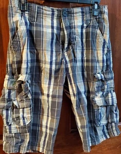 Lee Dungarees Youth boy Plaid Blue zip front adjustable waist shorts size 16 - Picture 1 of 7