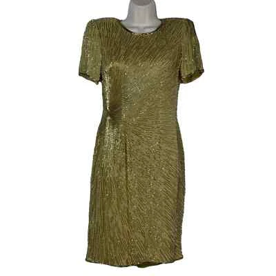 Kathryn Conover 6 De Colección Seda Dorado Cuentas Iridiscentes Sol Cóctel Formal Noche Foto 1 de 4