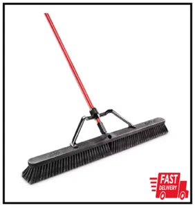 NEW Heavy Duty Push Broom Set 36in Smooth Surface with Brace & Steel Grip Handle - Picture 1 of 2