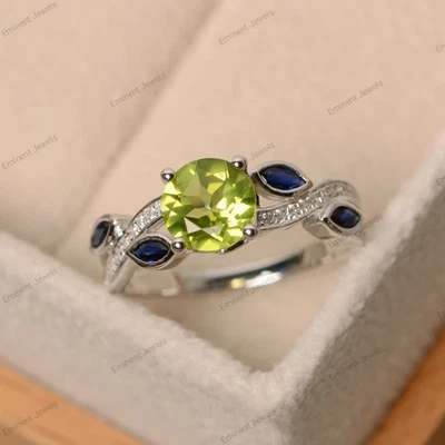 peridot ring sterling silver round cut wedding ring for women multistone ring - Image 1 of 4
