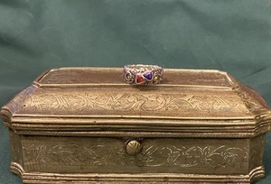 Silver Size 9 Ring Knot Work Birds Nest Band Multy Gem Colors - Picture 1 of 3