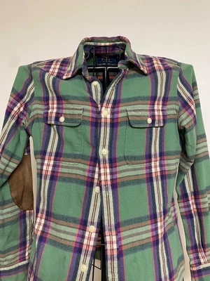 Polo Ralph Lauren Shirt Green Button Down LS Plaid Flannel Elbow Pads Women's Lg - Image 1 of 4