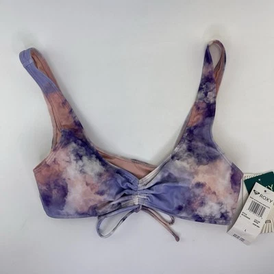 Top de natación de bikini Roxy Active Bralette púrpura tie dye para mujer talla Lg Foto 1 de 4