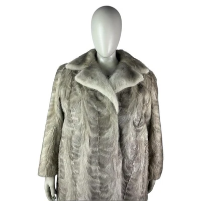 蓝宝石银色貂皮大衣,加大尺寸 4XL,认证复古毛皮带储物袋 — 第 1/4 张图片