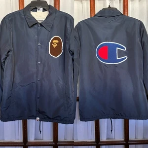 2016 A Bathing Ape Bape x Champion Sherpa gefütterte marineblaue Trainerjacke Größe Medium - Bild 1 von 15