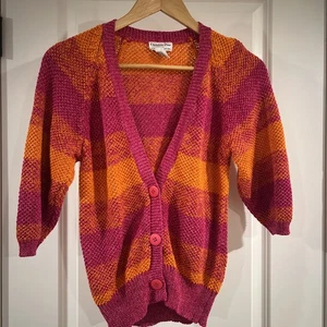 Cárdigan Christian Dior vintage tejido abierto naranja y rosa pequeño - Imagen 1 de 5