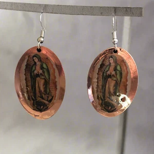 Handmade Mexican Copper Virgen de Guadalupe Earrings - Our Lady of Guadalupe - Picture 1 of 2