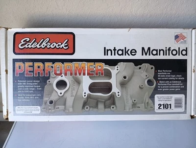 Colector de admisión Edelbrock 2101 Performer 1955-86 Chevy SBC doble plano con extras Foto 1 de 4