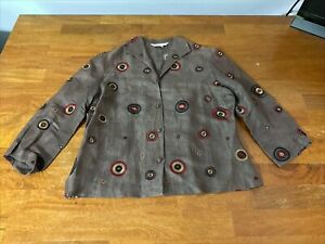 Connie Roberson Women’s Small Shirt Jacket Circles Vintage 100% Silk Made USA ￼