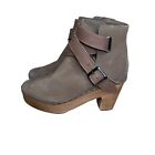 Free People Bungalow Clog Boot Sand Taupe  Strappy Wooden Shoes Boho Size 37