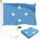 Combo 6 Ft White Flagpole Micronesia Flag 3X5ft Liteweave Pro Printed 150D Poly