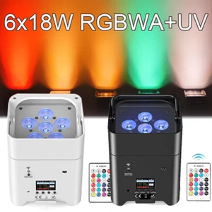 LED 6x18W RGBWA+UV Battery Powered WIRELESS DMX Par Can DJ Uplighting Up Lights - Picture 1 of 18