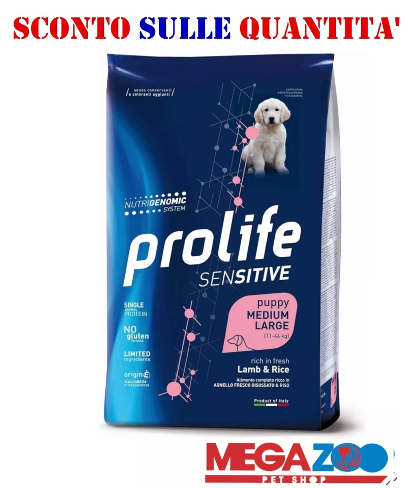 Prolife Sensitive Puppy Medium/L. Crocchette Di Agnello Riso per Cuccioli 10kg - Immagine 1 di 1