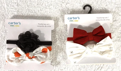 Carter's Collection Baby Girl's Head Wraps Bow Red White Orange Black 2 pkg - Image 1 of 4