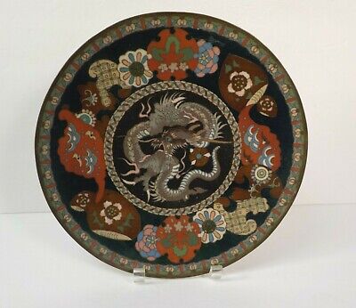 19th C. Japanese Cloisonne Enamel On Bronze 11.75  Dragon Charger, Meiji Period • 599.99$