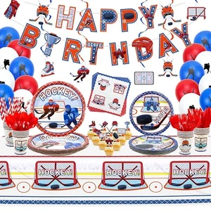 Hockey Party Supplies - Ice Hockey Birthday Party Set Including Plates, Cups,... - Picture 1 of 7