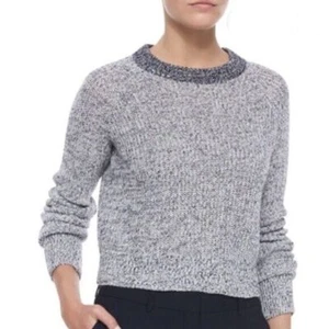 Theory Brombly B Golino Cropped Knit Sweater Pullover Gray Long Sleeve Linen L - Picture 1 of 8