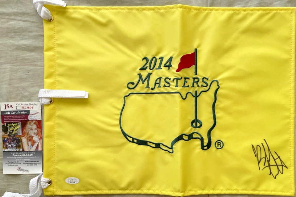 Bubba Watson autographed signed autograph auto 2014 Masters golf pin flag (JSA) - Image 1 of 1