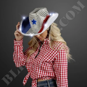 Patriotic 4th of July Independence Day Light Up LED Cowboy Hat Costume party - Picture 1 of 3