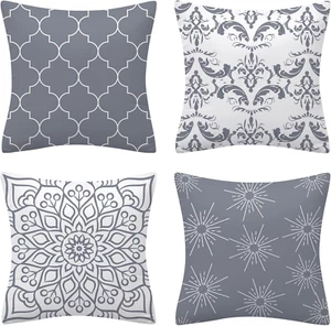 Set of 4 Home Decoration Grey Cushion Covers, Soft Flannel Square Cushion Cover - Picture 1 of 6