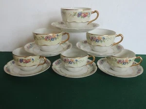6 Haviland Limoges France Porcelain Cups Saucers Nosegay Floral Bouquet Antique - Picture 1 of 11