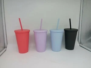 Tumblers with Lids 4 pack 16oz Colored Cups with Lids and Straws - Picture 1 of 6