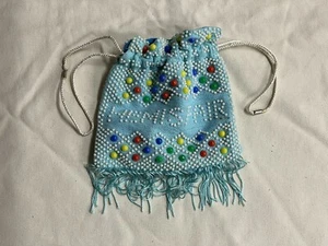 Tecas Beaded Draw-string Purse Hemisfair Light-Blue - Picture 1 of 4