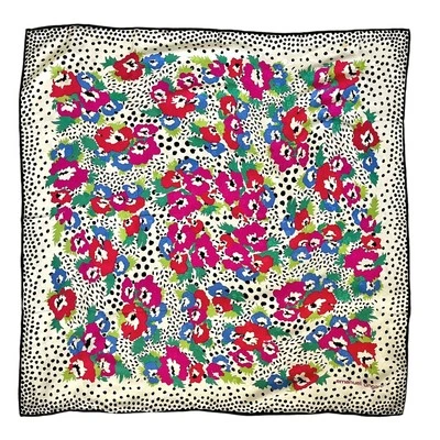 Bufanda cuadrada vintage de seda jacquard floral a lunares Emanuel Ungaro hecha en Italia Foto 1 de 4