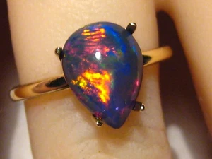 2.2 ct.  Black Ethiopian opal  ring , solid 14k Yellow  gold - Picture 1 of 15