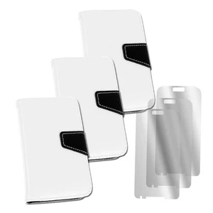3X WALLET CASE COVER+SCREEN PROTECTOR STAND PU LEATHER WHITE GALAXY SIV S4 I9500 - Photo 1 sur 2