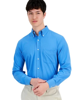 Camisa de vestir Club Room para hombre ajuste regular XL 17,5 pulgadas 32-33 azul brillante liso Foto 1 de 2
